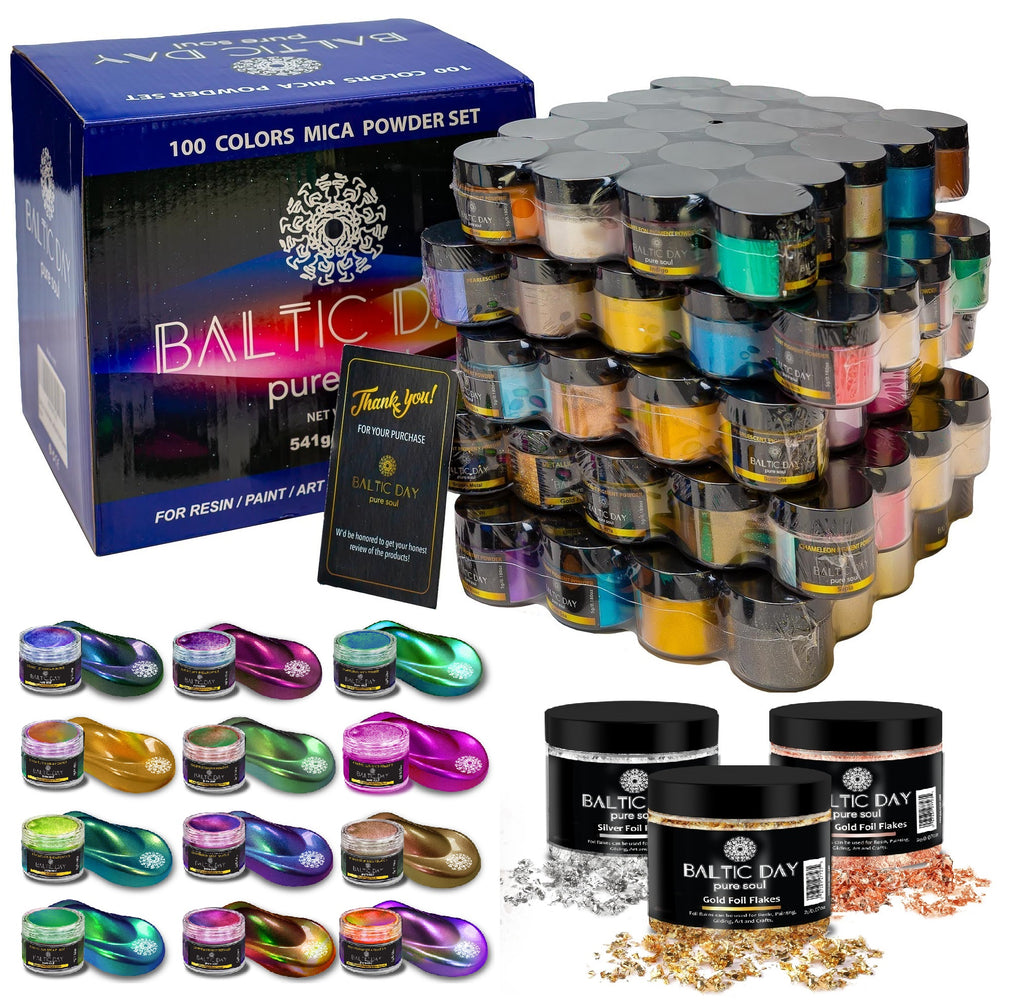 Mica Powder Set – 100 Color Jars of Pigments Including 10 Chameleon Powder  — BALTIC DAY